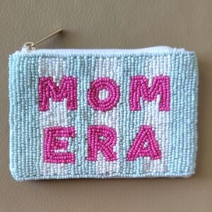 A New Day Mom Era Beaded Coin Purse Pouch with Pink and Blue Accents